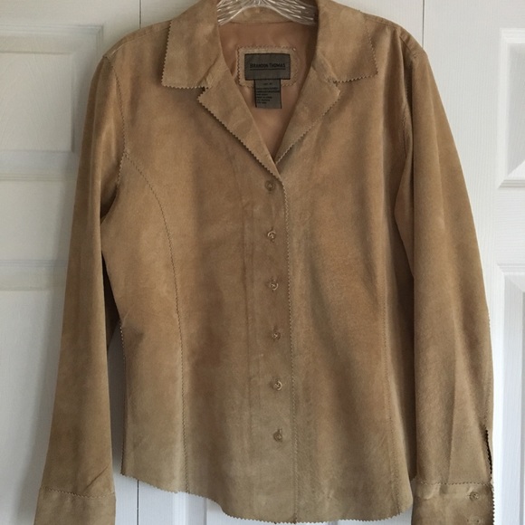 TAN SUEDE LEATHER BLAZER TOP - Picture 1 of 8